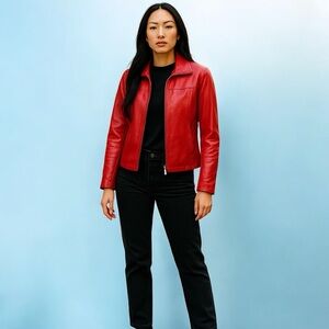 Kenneth Cole Reaction Red Leather Motorcycle Jacket